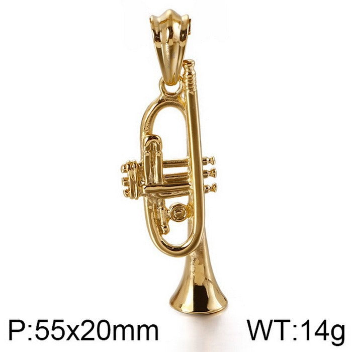 Titanium Steel Trumpet Pendant Necklace Men’s Music Jewelry KP55896-BD