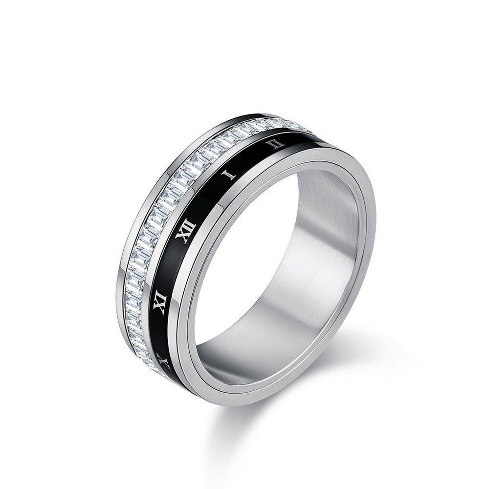 Roman Numeral Spinner Ring for Men Stainless Steel Rotating Band K-R806