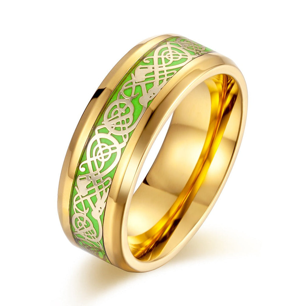 Glow Green Ring for Men Stainless Steel Celtic Knot Vintage Style K-R388
