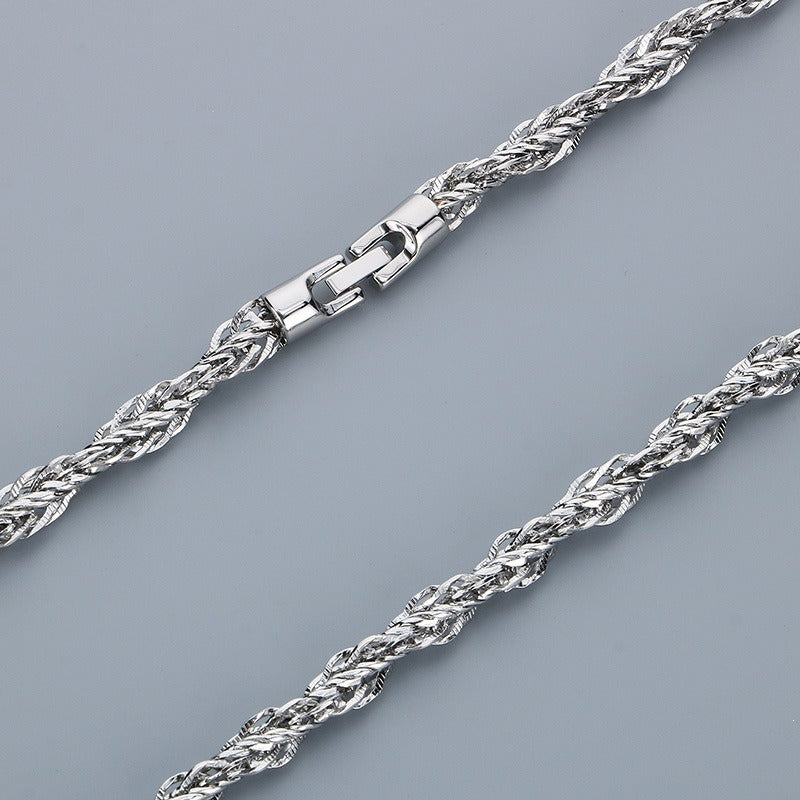 Twisted Rope Chain Necklace for Men Titanium Steel Braided Steel Gold Rose Gold KN304215-KFC