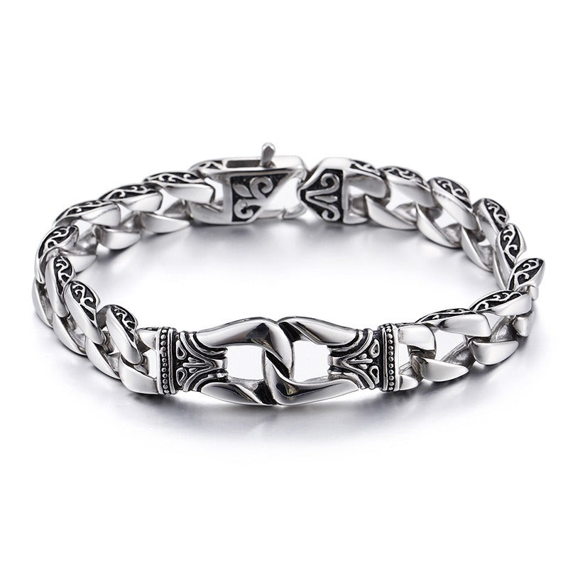 Men's Vintage Cuban Chain Bracelet – Engraved Titanium Steel Punk Cuff for Gothic Streetwear KB80116-BD