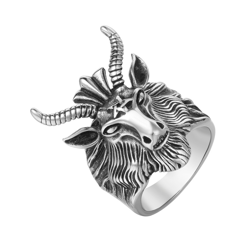 Vintage Stag Head Ring for Men Titanium Steel Sculpted Deer Antler R1550