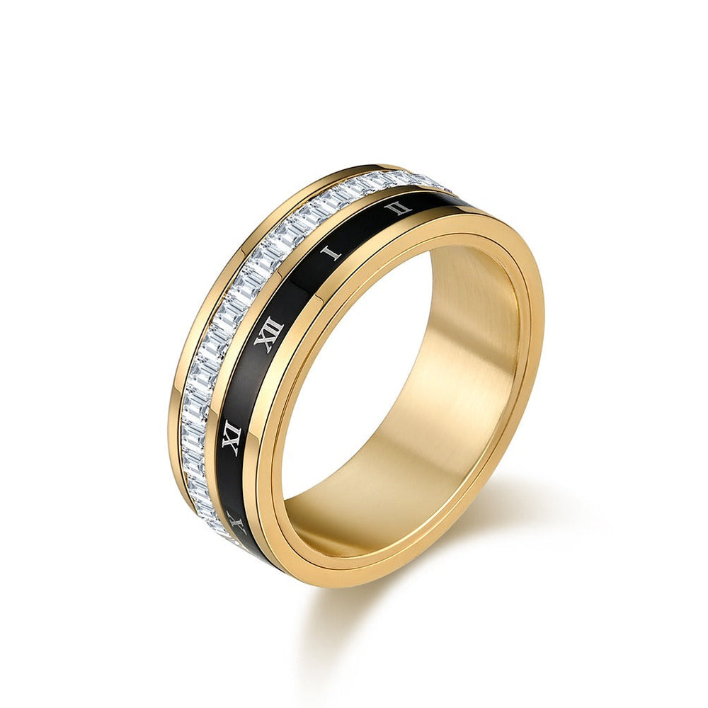 Roman Numeral Spinner Ring for Men Stainless Steel Rotating Band K-R806