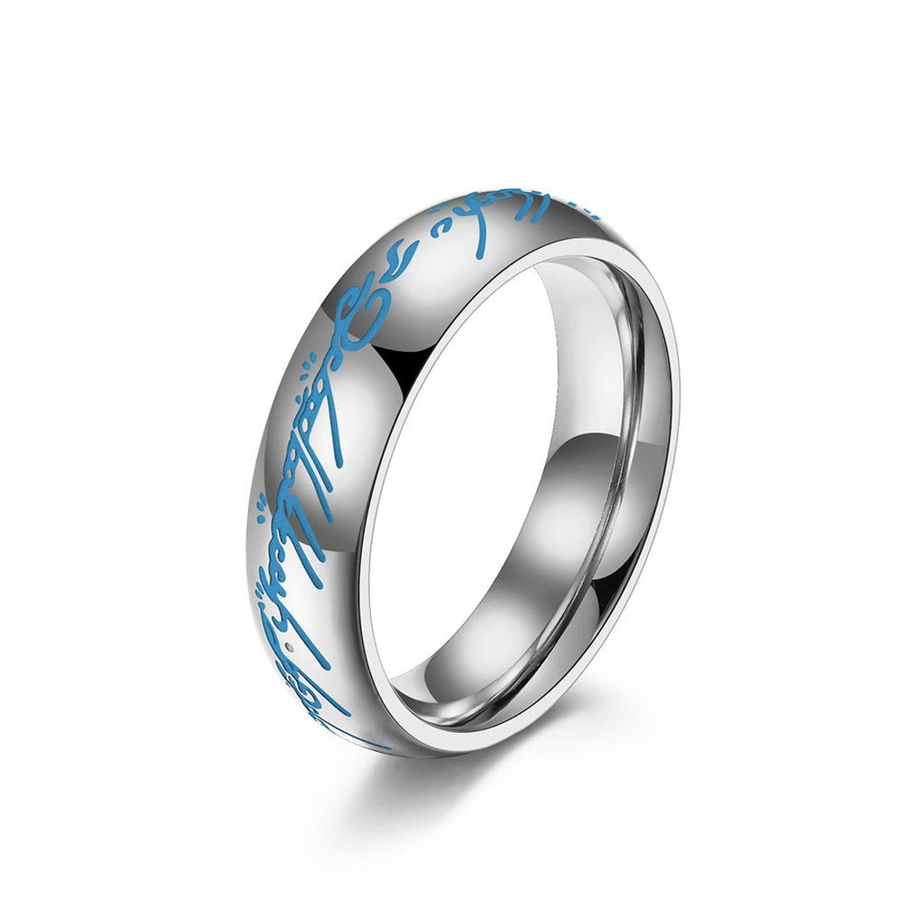 Glow in the Dark Elvish Ring – Titanium Steel Script Band Gothic Norse Fantasy | K-R740