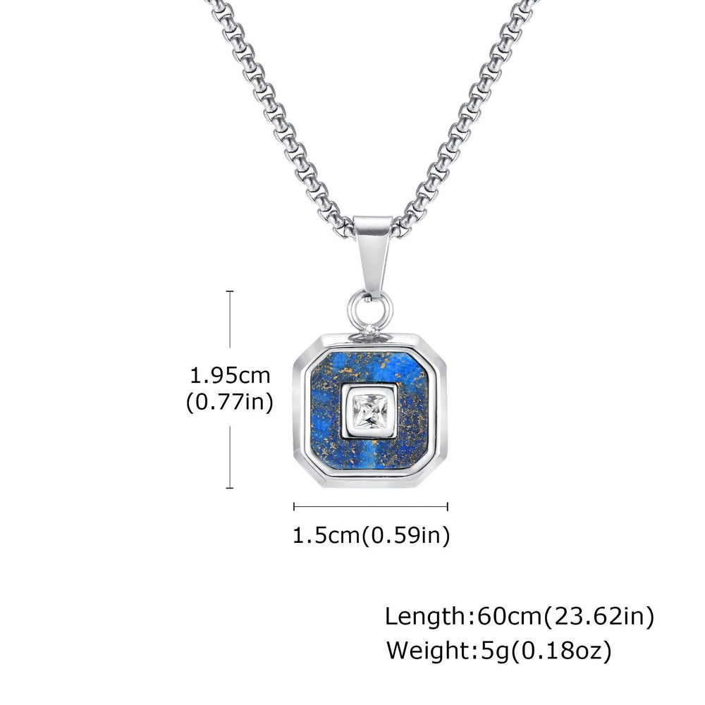 Men’s Stainless Steel Lapis Lazuli Cubic Zirconia Pendant Necklace – Gold Silver Black PN-2074