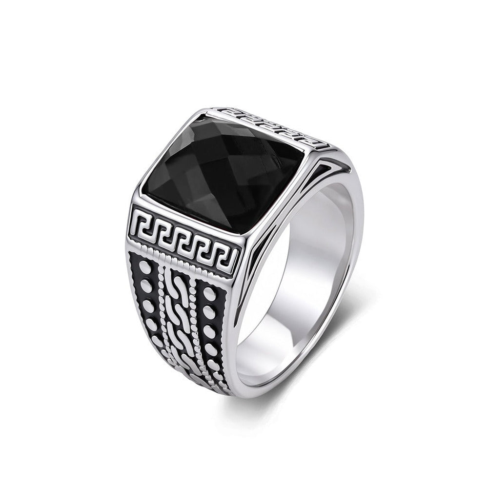 Stainless Steel Engraved Square Stone Signet Ring for Men R7007