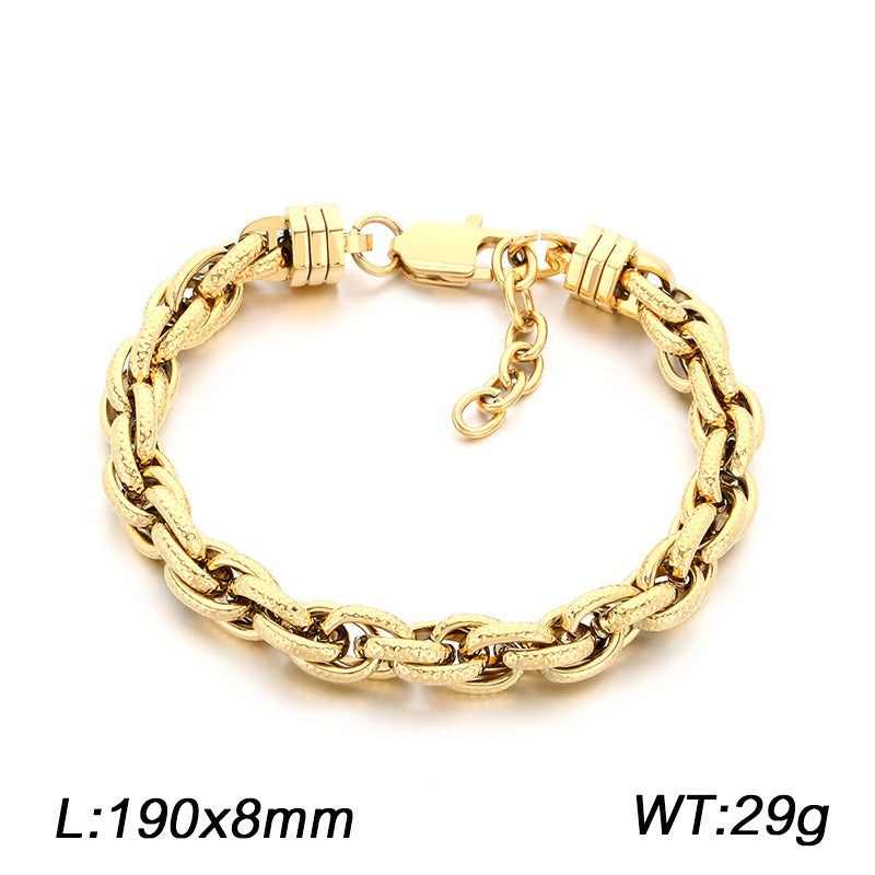 Textured Braided Chain Bracelet for Men Titanium Steel Twisted Link KB214674-KFC