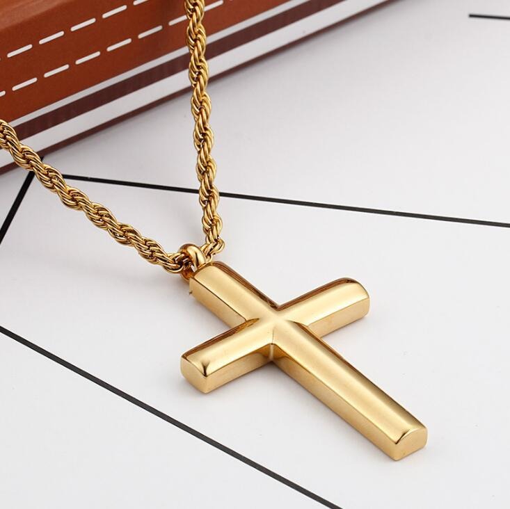 Classic Titanium Steel Cross Necklace – Polished Pendant for Couples KP55901-BD