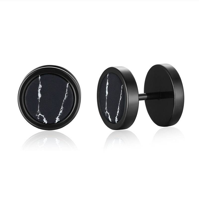 Stud Earrings for Men Stainless Steel Round Stone Detail Black ES-302