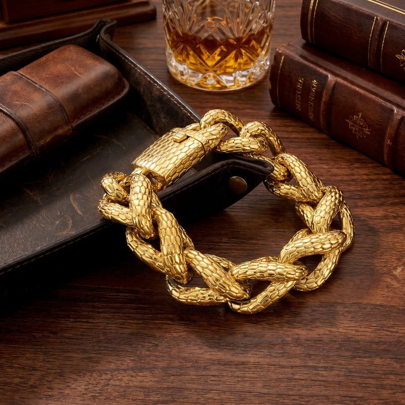Stainless Steel Snake Scale Cuban Chain Bracelet for Men Heavy Punk KB213358-KJX
