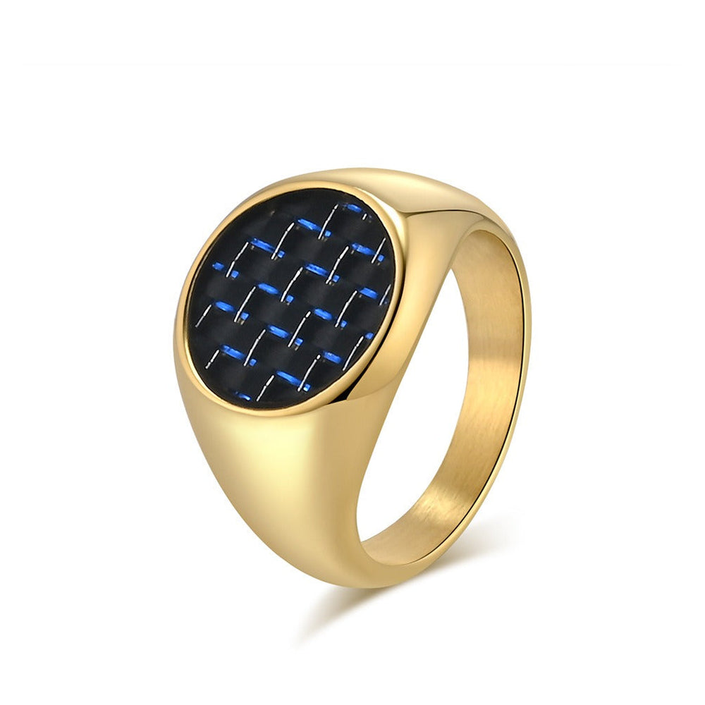 Stainless Steel Carbon Fiber Ring for Men Black Inlay Texture K-R782
