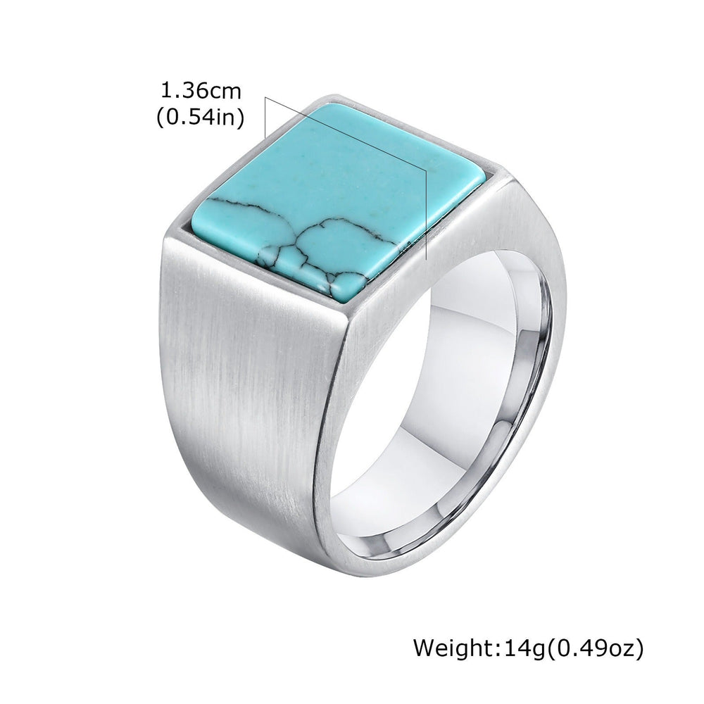 Men’s Square Natural Stone Signet Ring Stainless Steel RC682