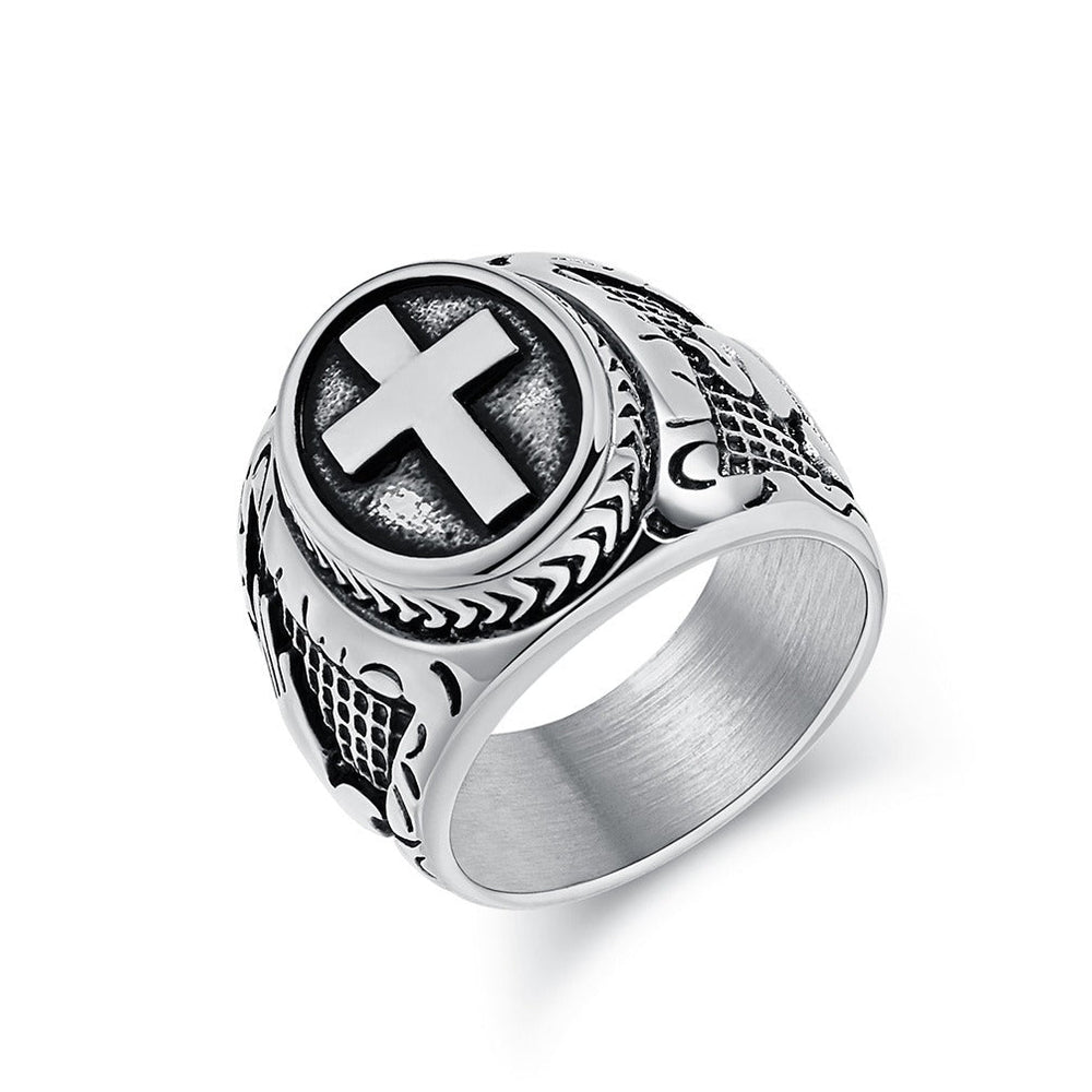 Stainless Steel Vintage Cross Signet Ring for Men K-R958