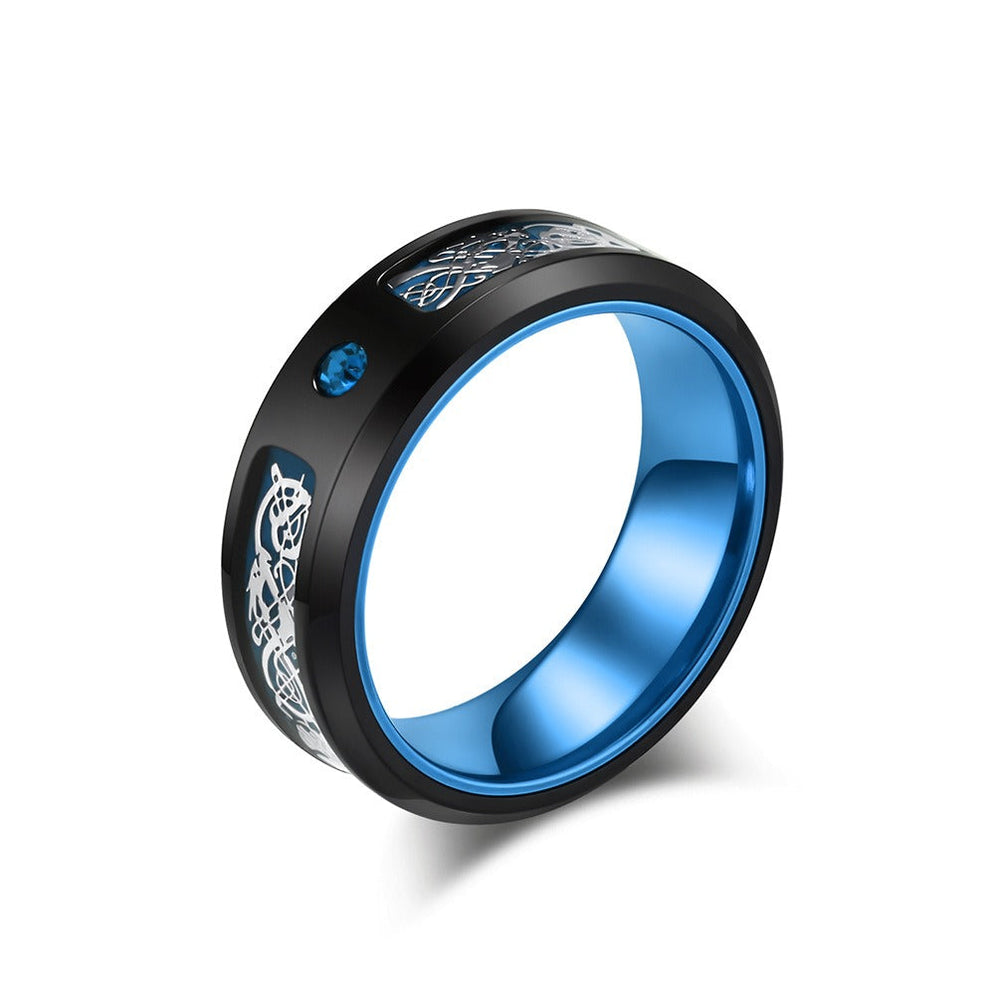 Dragon Engraved Ring for Men Stainless Steel Wide Band Color Inlay K-R976