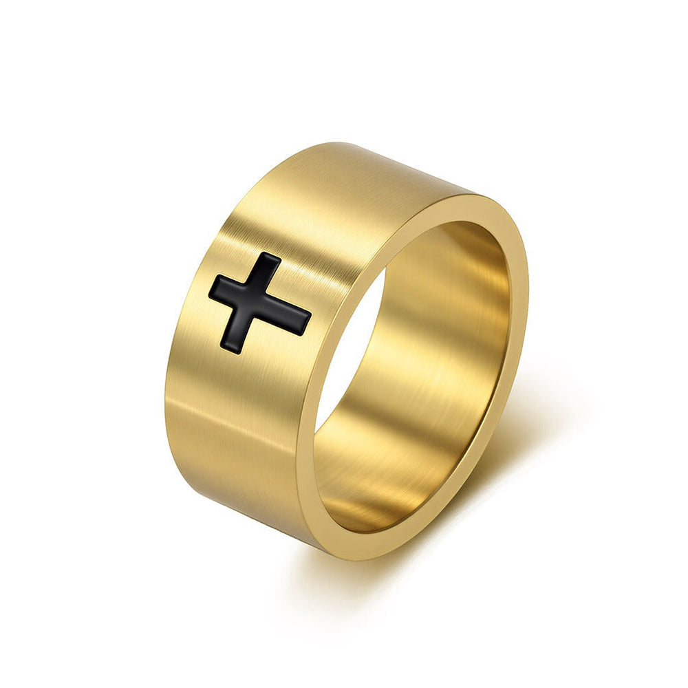 Matte Cross Ring for Men Stainless Steel 10MM Wide Band Vintage K-R1209