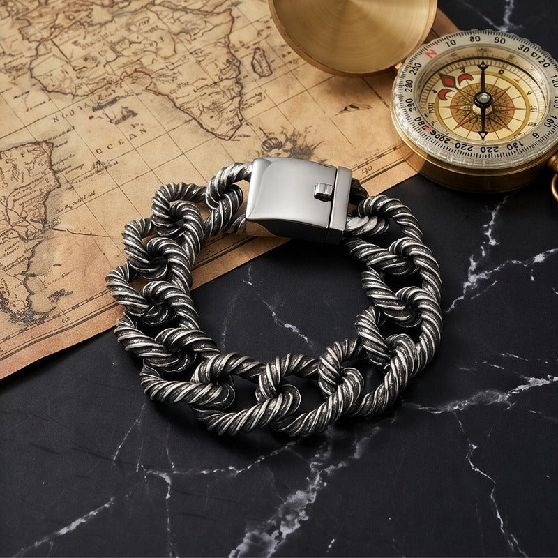 Stainless Steel Twisted Rope Cuban Chain Bracelet for Men Heavy Link Wristwear KB212323-KJX