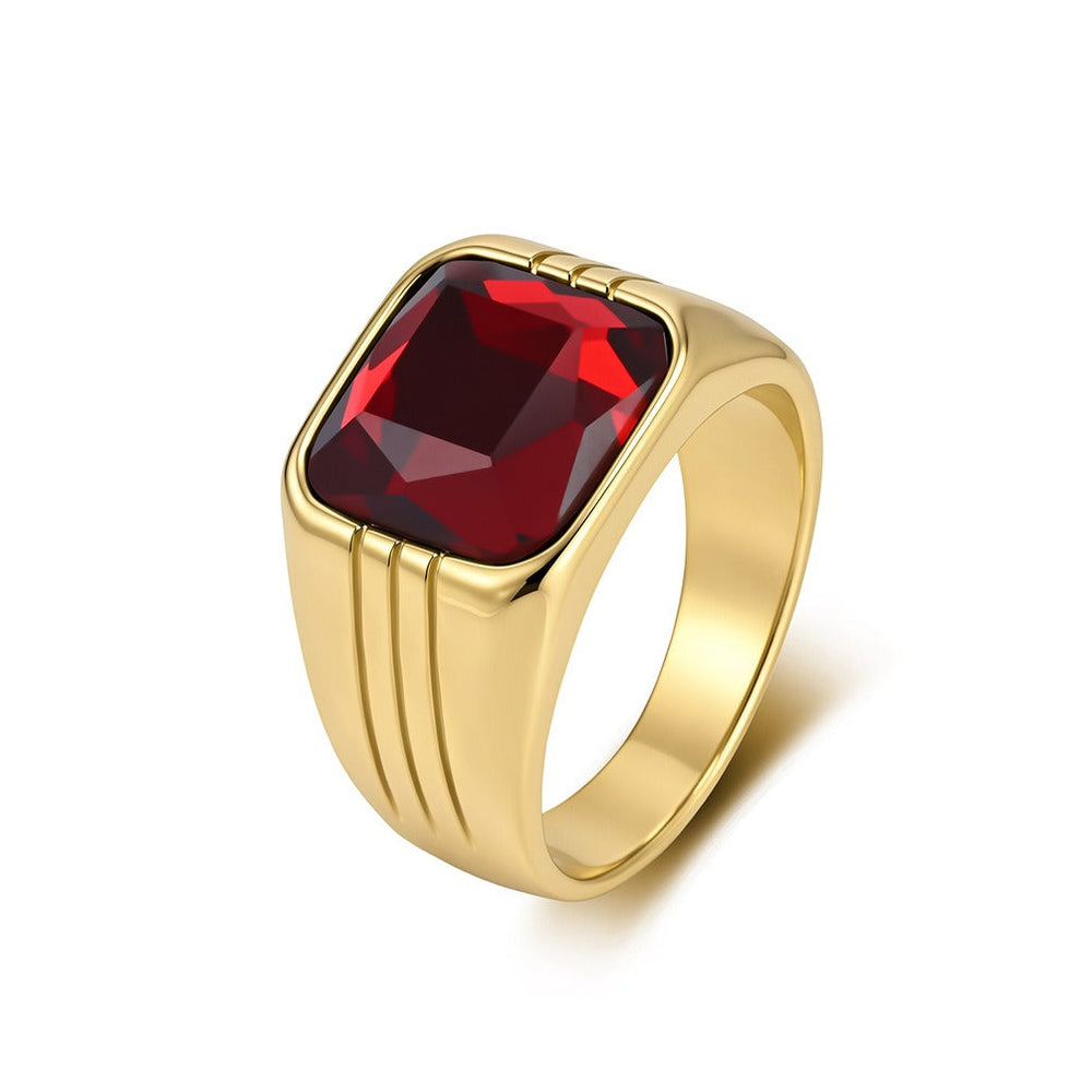 Square Stone Signet Ring for Men Stainless Steel Wide Band Vintage K-R1203