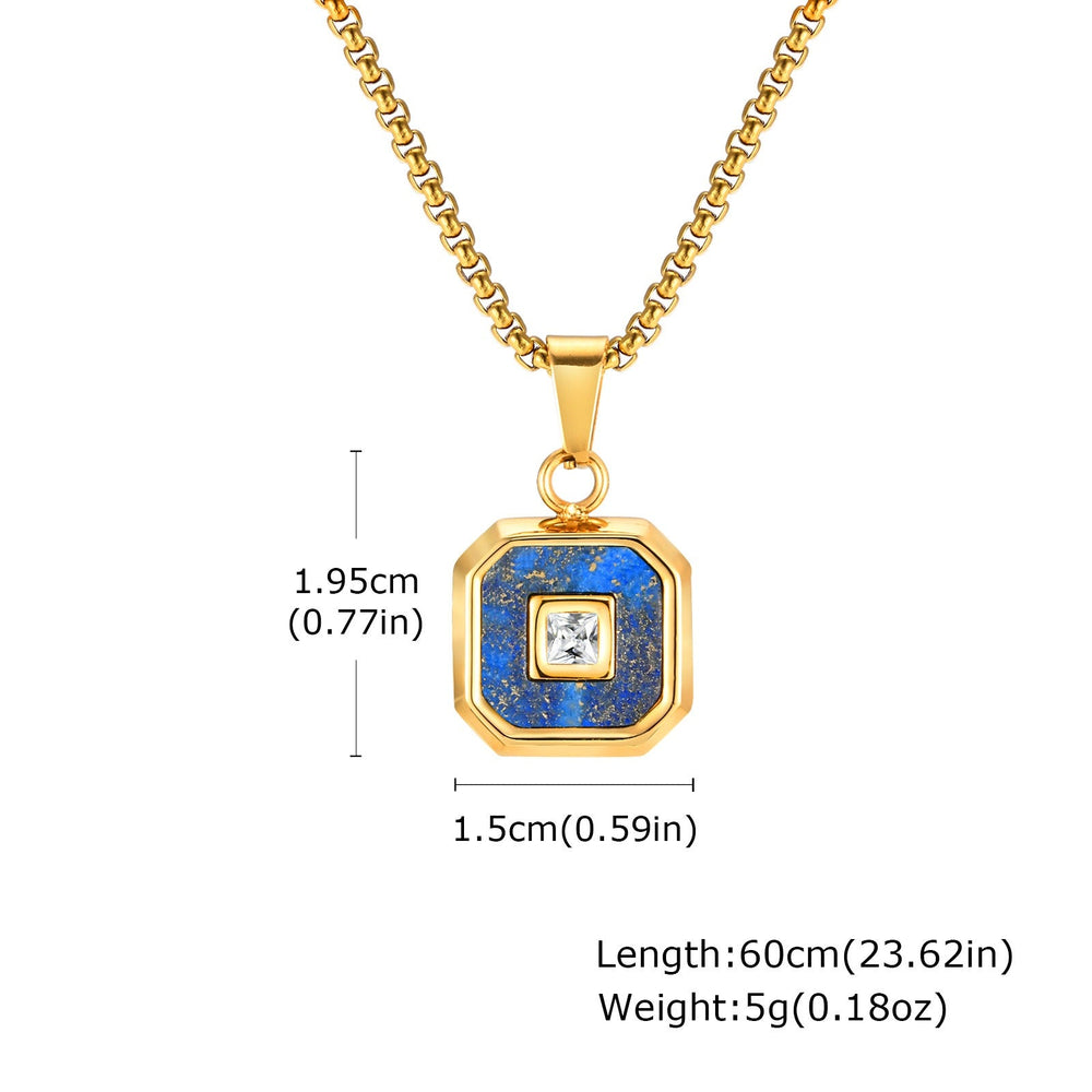 Men’s Stainless Steel Lapis Lazuli Cubic Zirconia Pendant Necklace – Gold Silver Black PN-2074