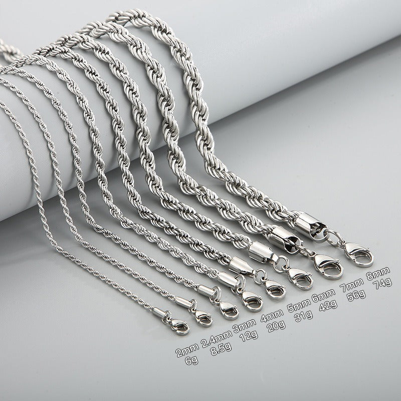 Titanium Steel Rope Chain Necklace – Twisted Streetwear Collar Necklace for Men | Gothic Rock Minimalist Jewelry KN228814-Z