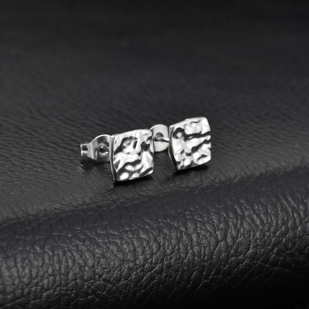 Stainless Steel Square Textured Stud Earrings for Men ES-706