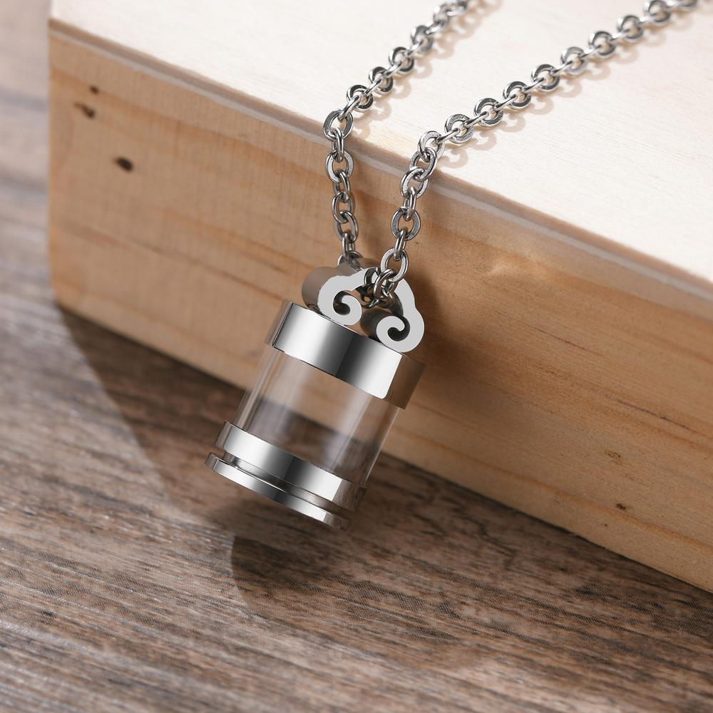 Stainless Steel Keepsake Pendant Necklace for Men Women Glass Capsule PN-1537