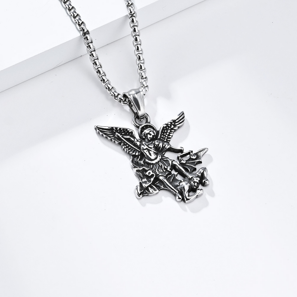Saint Michael Necklace – Titanium Steel Archangel Pendant for Men K-PT517