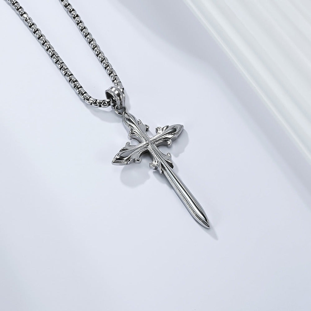Stainless Steel Gothic Cross Pendant Necklace for Men K-PT692