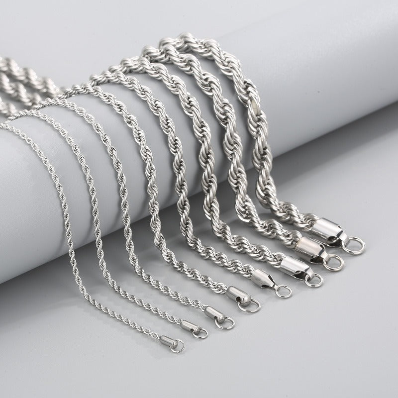Titanium Steel Rope Chain Necklace – Twisted Streetwear Collar Necklace for Men | Gothic Rock Minimalist Jewelry KN228814-Z