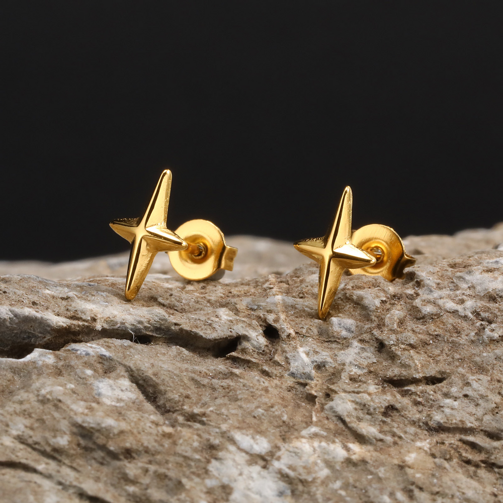 Stainless Steel Four Point Star Stud Earrings – Punk Style ES-469