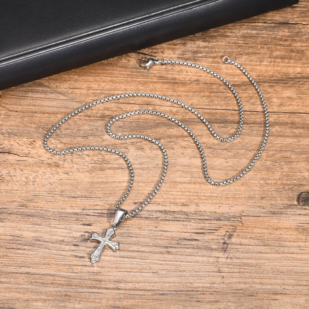 Men’s Gothic Cross Necklace – Stainless Steel Pendant in Black, Silver, or Gold, Symbol of Faith & Power PN-2012