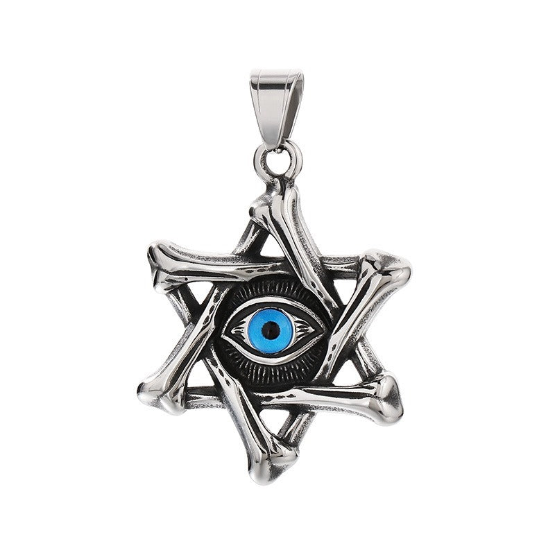 Triangle Hexagram Pendant – Stainless Steel Evil Eye Necklace for Men, Gothic Punk Boho Street Style KP119884-MI