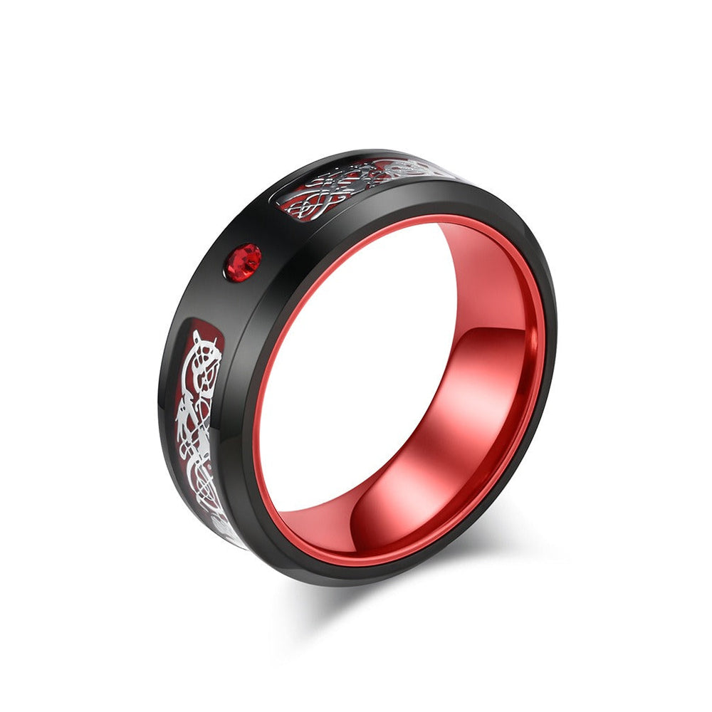 Dragon Engraved Ring for Men Stainless Steel Wide Band Color Inlay K-R976