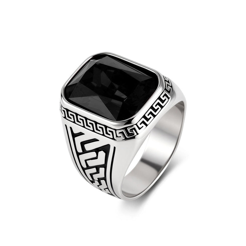 Square Stone Signet Ring for Men Stainless Steel Vintage Colored Stone Detail K-R1214