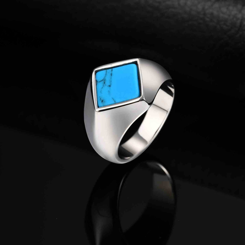 Stainless Steel Square Signet Ring – Turquoise & Black Onyx Inlay for Men RC-967