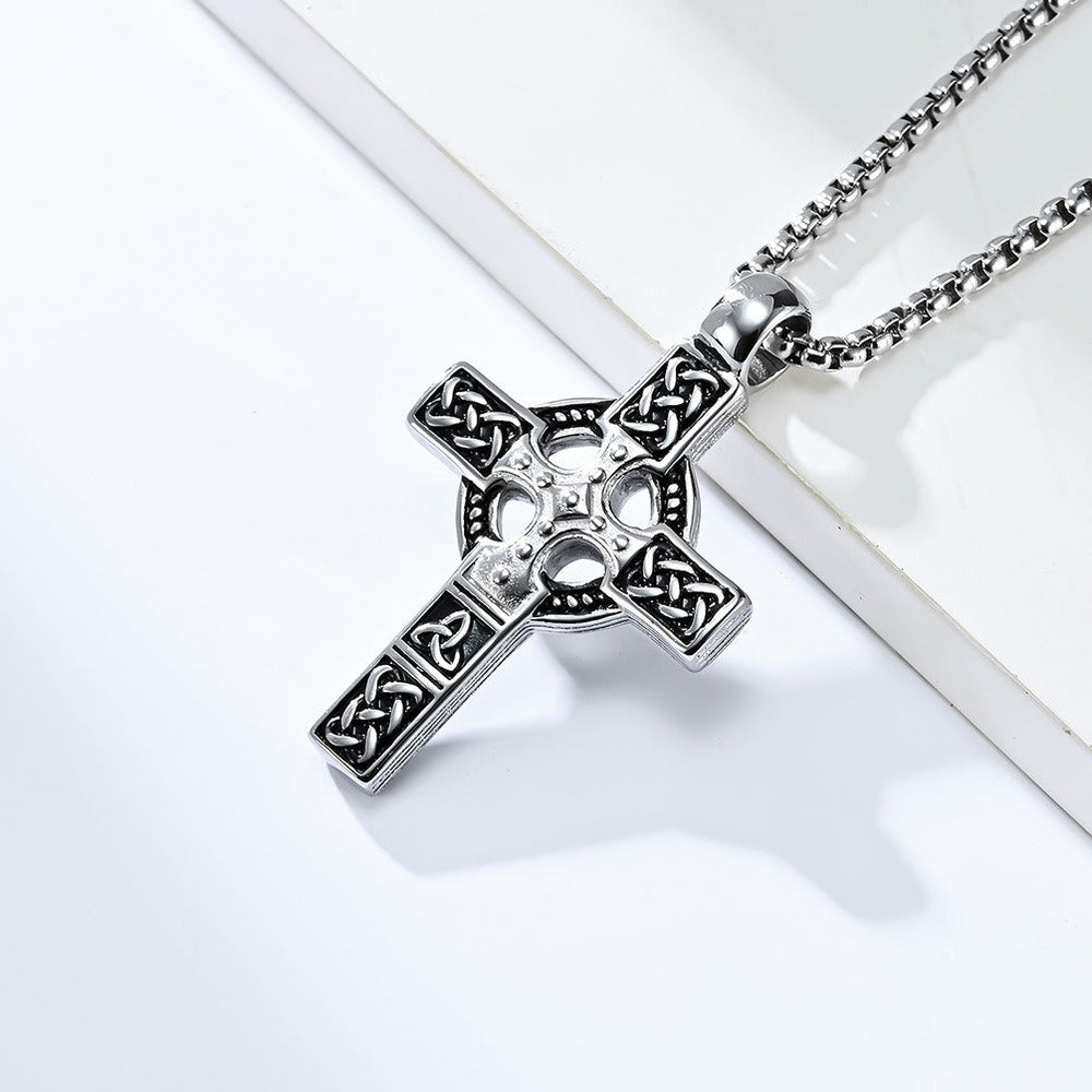 Men’s Celtic Cross Pendant Necklace – Stainless Steel Faith & Strength K-PT453