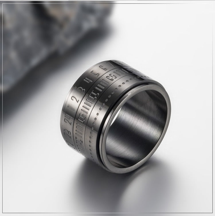 Number Spinner Ring for Men Stainless Steel 14MM Wide Band K-R123