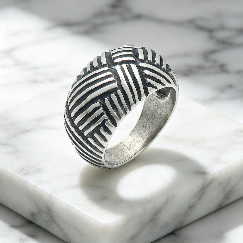 Interwoven Texture Ring for Men Titanium Steel Wide Band Vintage Style KR114788-KJX