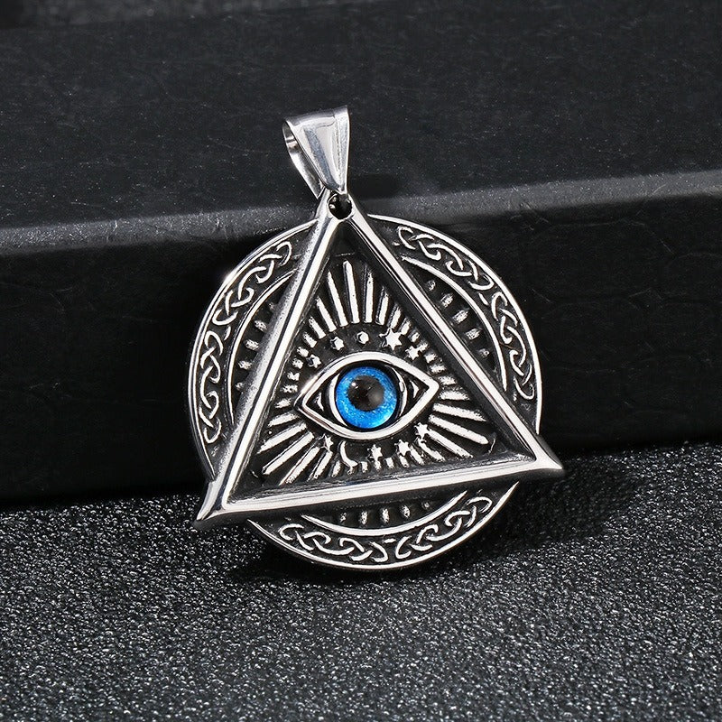 Triangle Hexagram Pendant – Stainless Steel Evil Eye Necklace for Men, Gothic Punk Boho Street Style KP119884-MI
