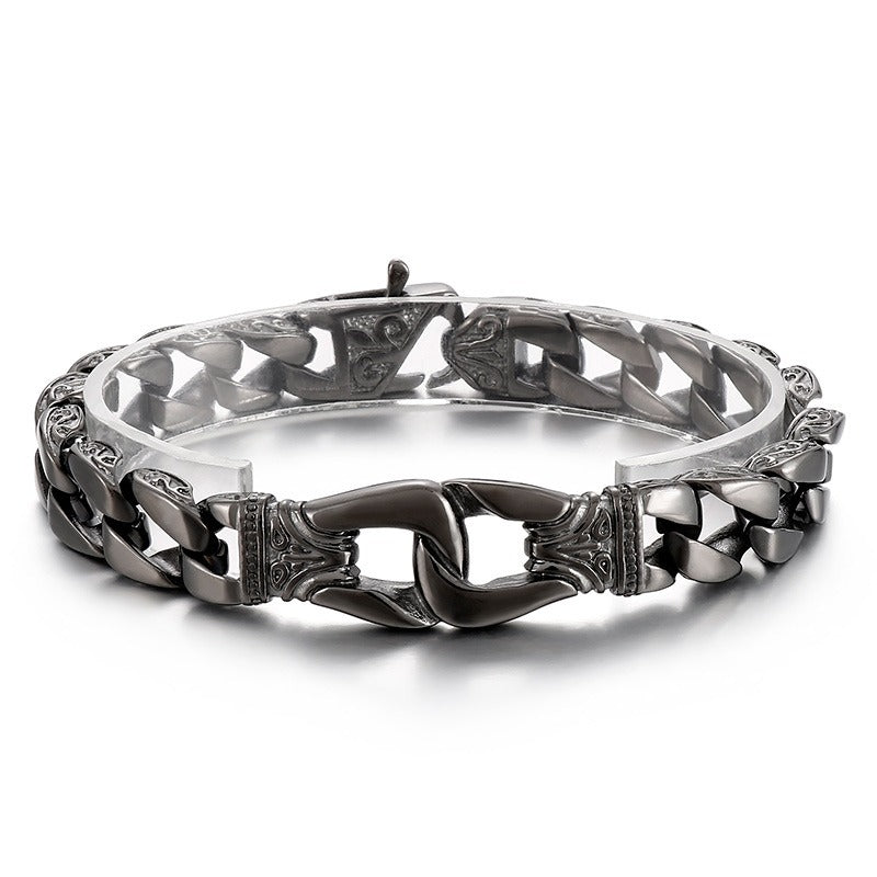 Men's Vintage Cuban Chain Bracelet – Engraved Titanium Steel Punk Cuff for Gothic Streetwear KB80116-BD