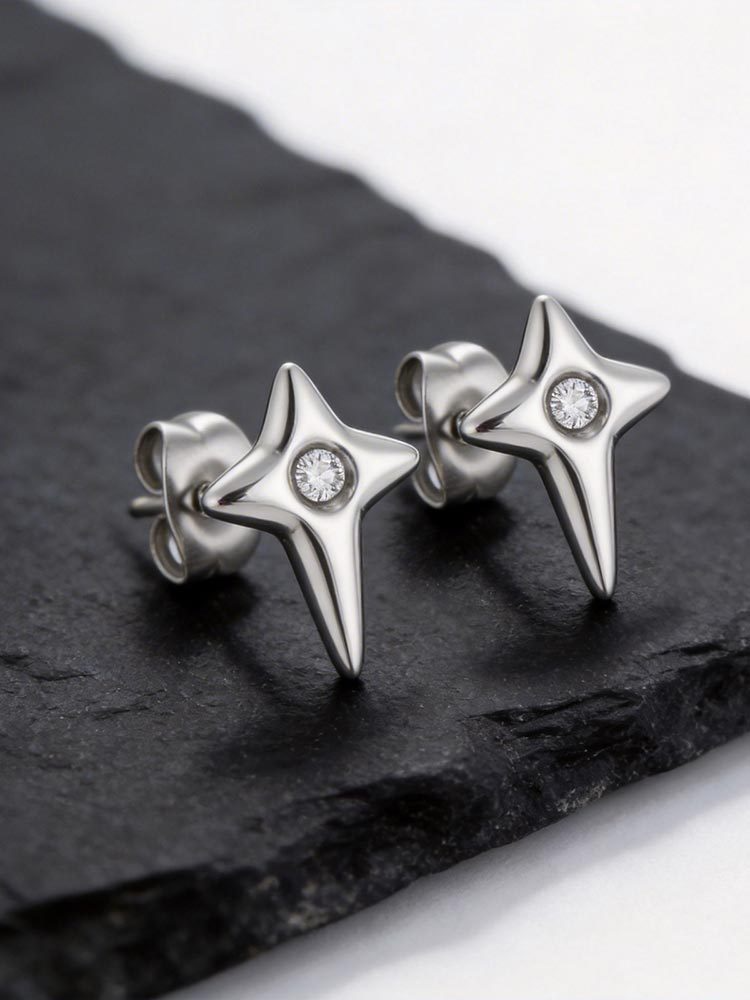 Star Stud Earrings Stainless Steel Cubic Zirconia Earrings for Men ES-776