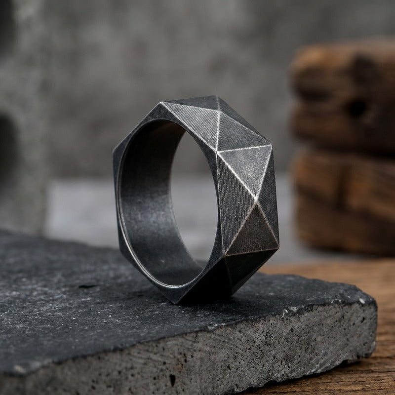 Diamond Cut Geometric Ring for Men Titanium Steel Wide Band KR115325-KFC