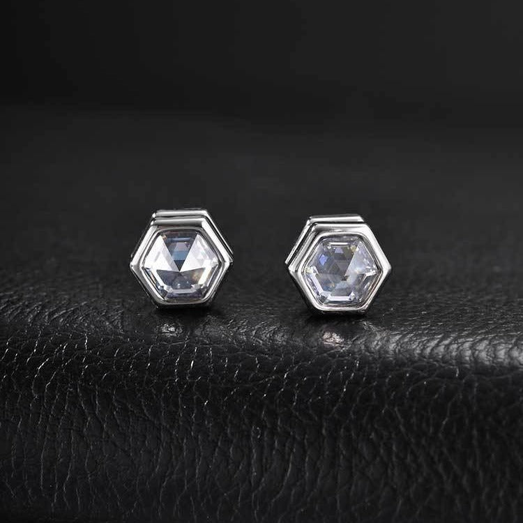 Hexagon Magnetic Earrings for Men Stainless Steel Black Cubic Zirconia Clip On Earrings EC-004