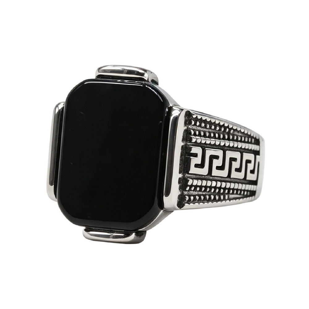 Square Tiger Eye Signet Ring for Men Titanium Steel Vintage Texture R7012
