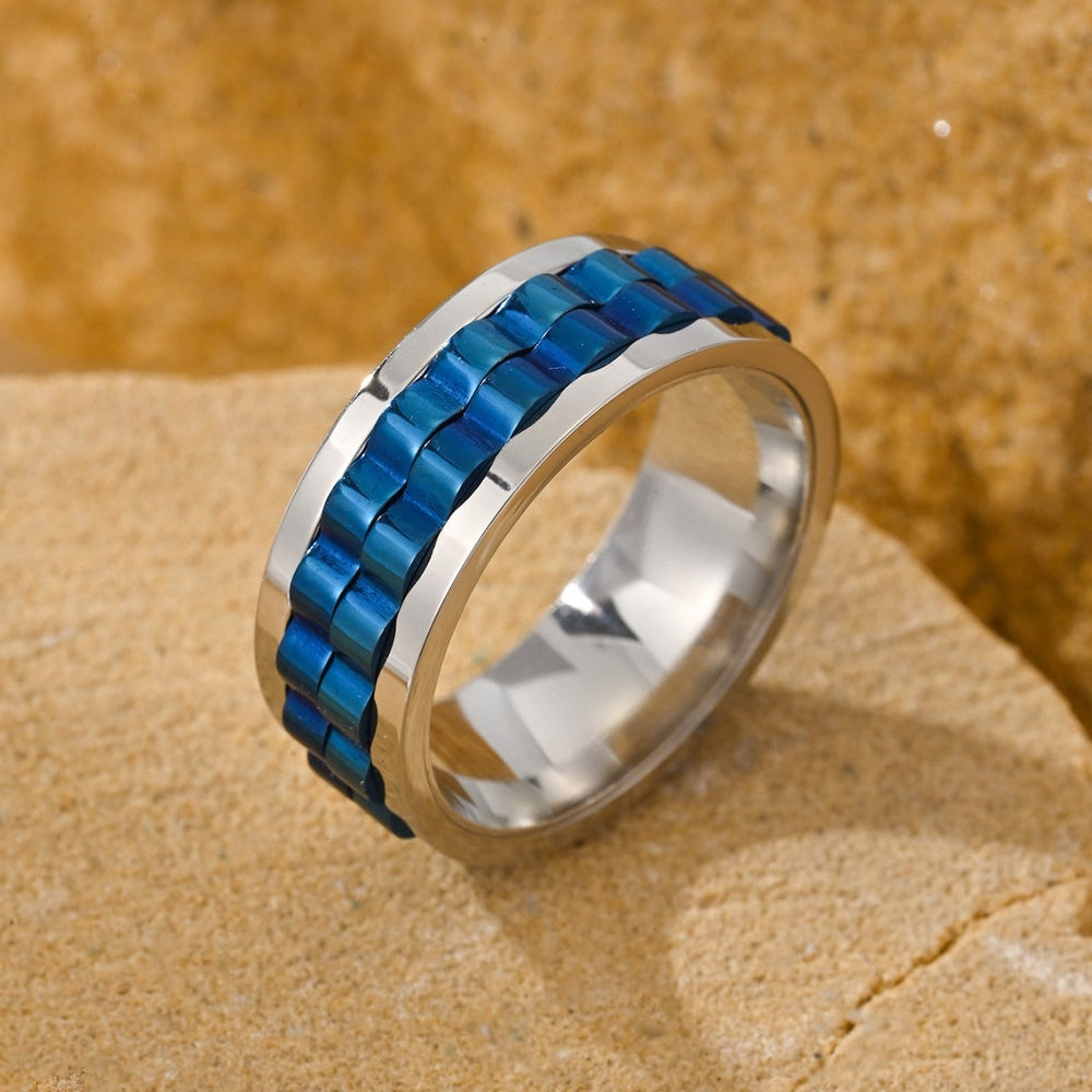 Watch Link Spinner Ring for Men Stainless Steel Two Tone Punk TR0463