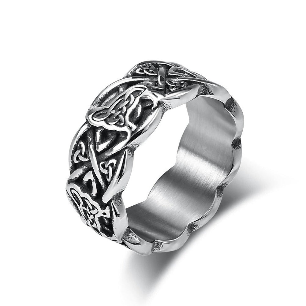 Celtic Knot Wolf Ring for Men Stainless Steel Vintage Engraved K-R690