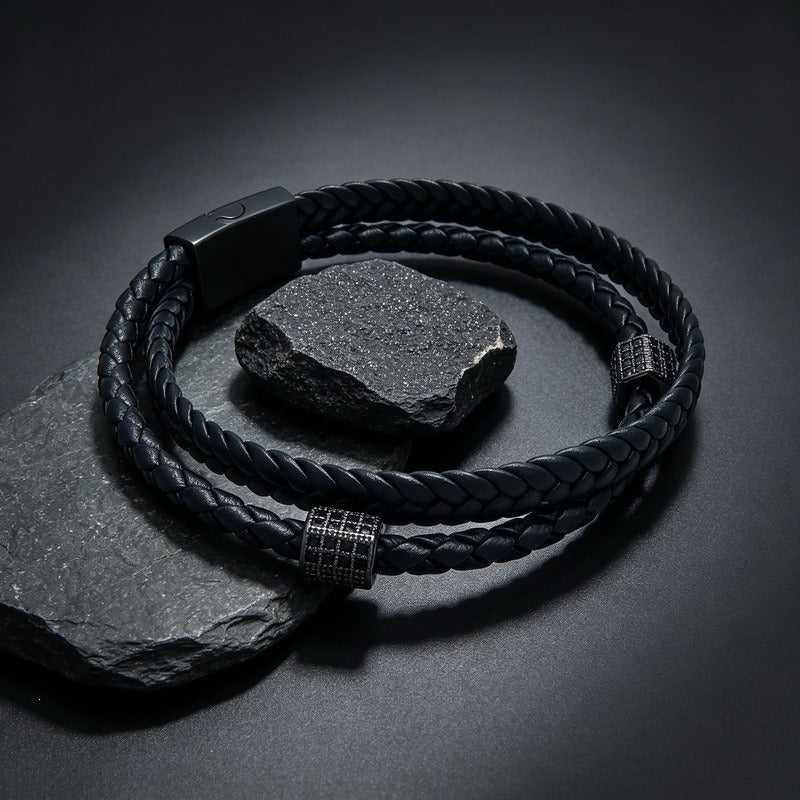 Double Layer Braided Leather Bracelet for Men KB214771-SJ