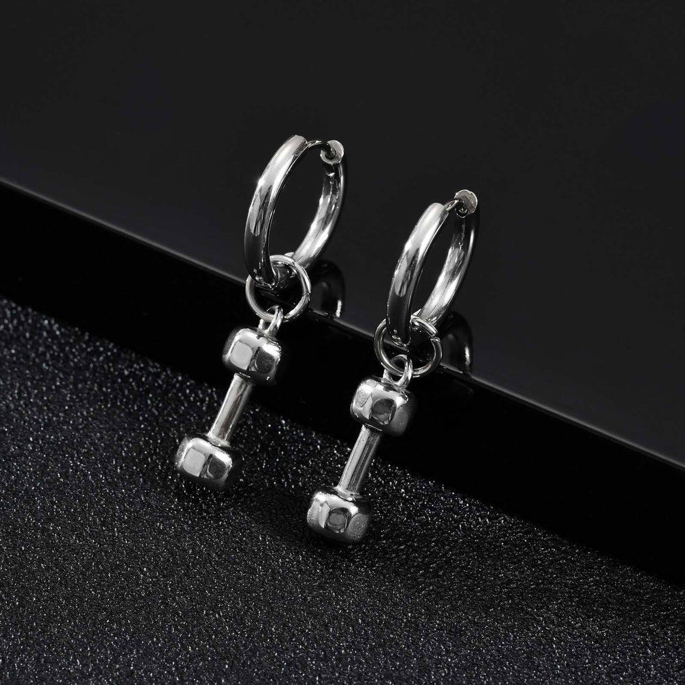 Stainless Steel Dumbbell Hoop Earring – Gym Street Style for Men ED-869