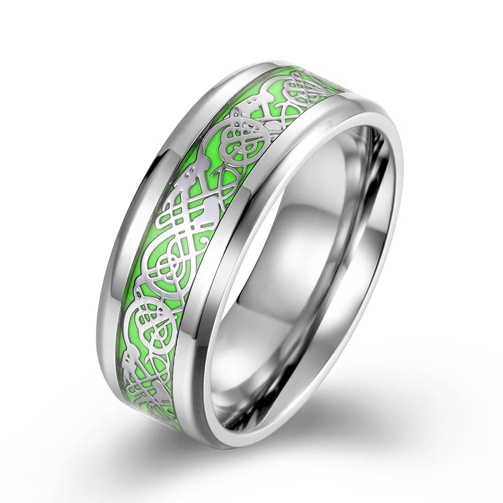 Glow Green Ring for Men Stainless Steel Celtic Knot Vintage Style K-R388