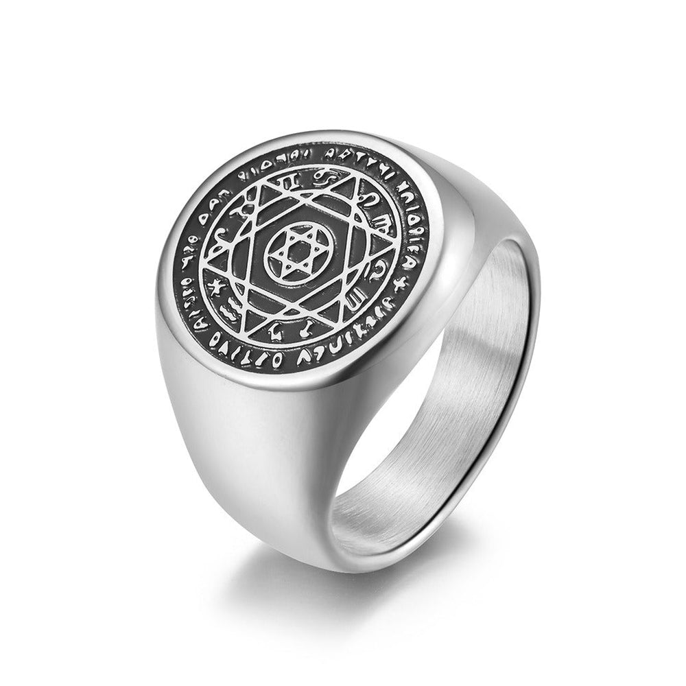 Zodiac Signet Ring for Men Stainless Steel Celestial Engraving K-R435