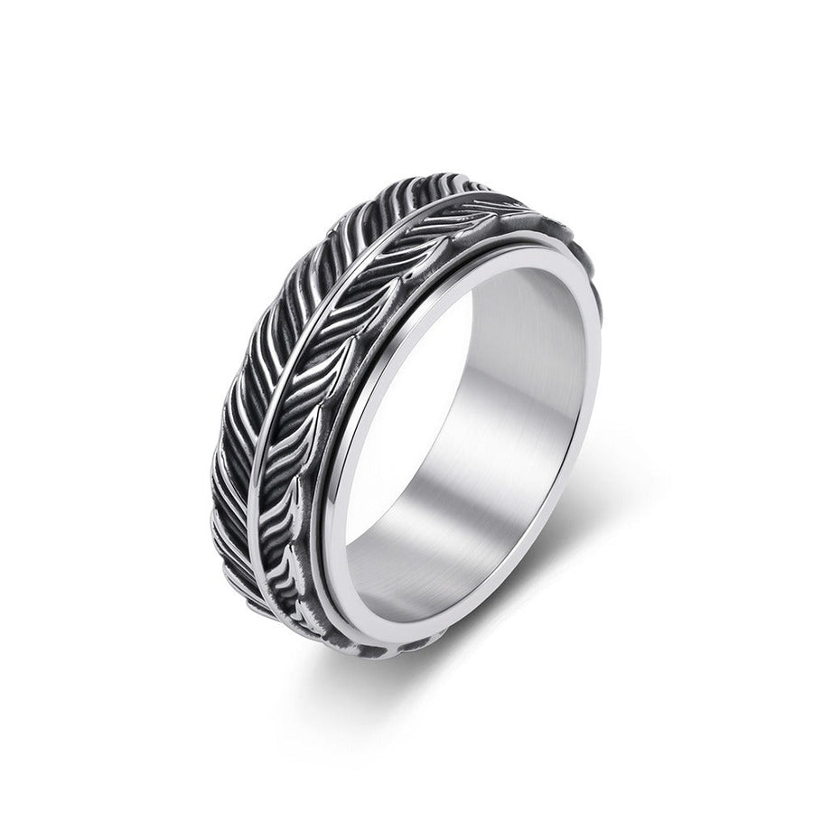 Feather Spinner Ring for Men Stainless Steel Rotating Vintage Band K-R1196